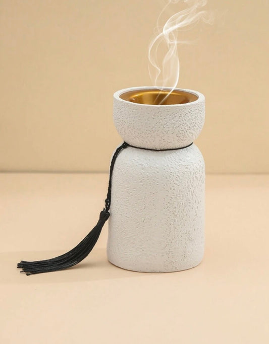 White bakhoor burner with black tassel